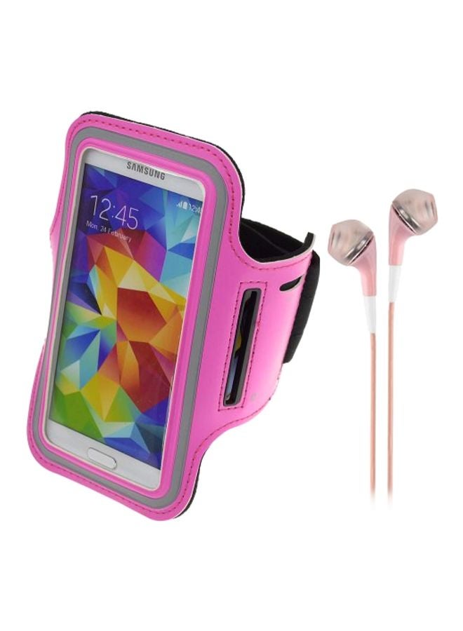 سوماكن رباط حماية لحمل الهاتف بالذراع أثناء ممارسة التمارين للهواتف الذكية من سلسلة سامسونج جالاكسي S5/S4/HTC ون M8 مع سماعات أذن داخلية وردي/أسود - Image 1