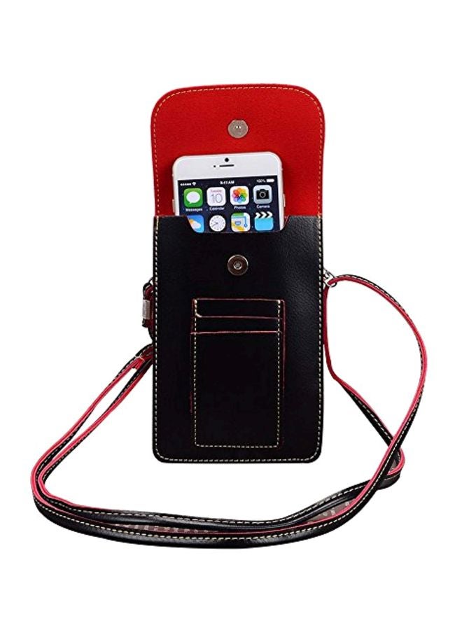 BestPriceCenter Crossbody Vertical Wallet Case For Alcatel Idol 5 Cricket/CameoX / U51 Black/Red  - Image 1