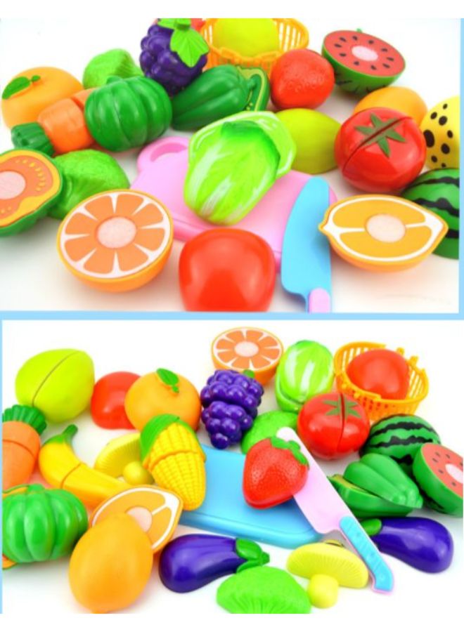 Unique - 19-Piece Realistic Sliceable Cut Fruits And Vegetable With Knives Pretend Kitchen Set For Kids - Image 1