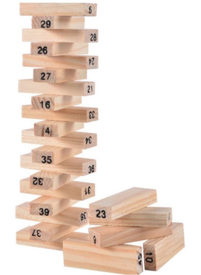 يونيك مجموعة مكعبات بناء من الخشب بتصميم برج مكونة من 54 قطعة مع 4 أحجار نرد - Image 3