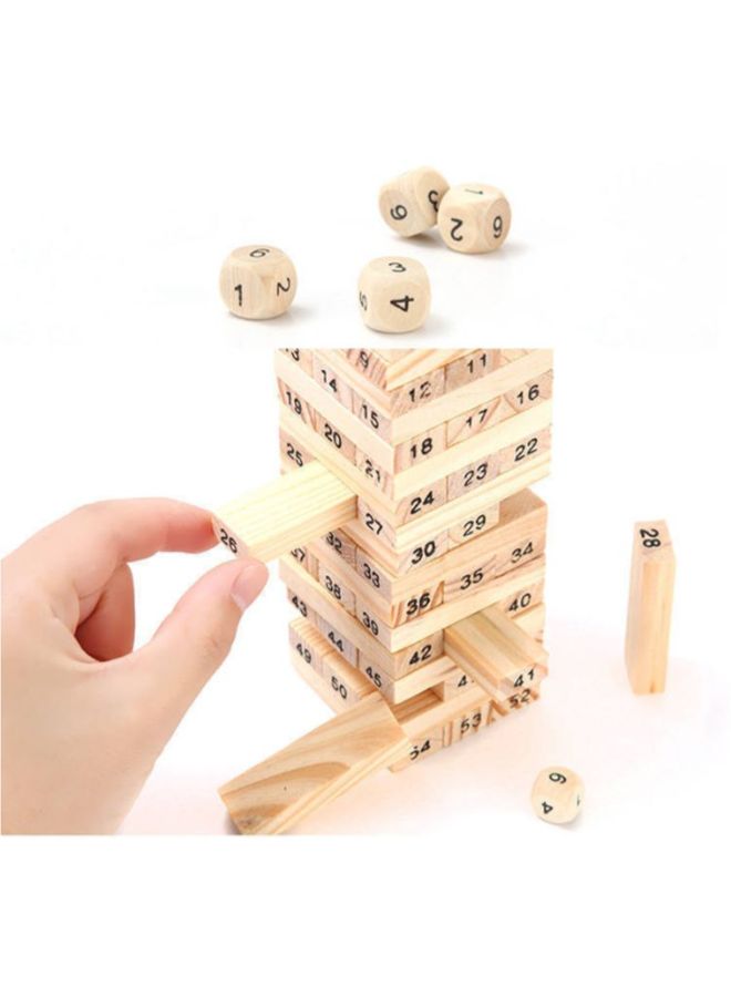 يونيك مجموعة مكعبات بناء من الخشب بتصميم برج مكونة من 54 قطعة مع 4 أحجار نرد - Image 2