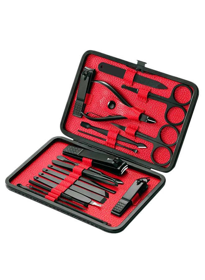 طقم أدوات مانيكير وباديكير ومقصات وقصافات أظافر مكون من 18 قطعة أسود - Image 1