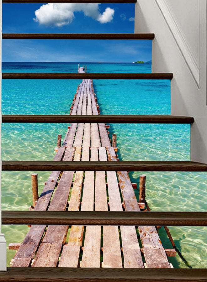 Generic - 6-Piece 3D Self-Adhesive Staircase Sticker Set Blue/Brown/White 19x5.5x5.5cm - Image 1