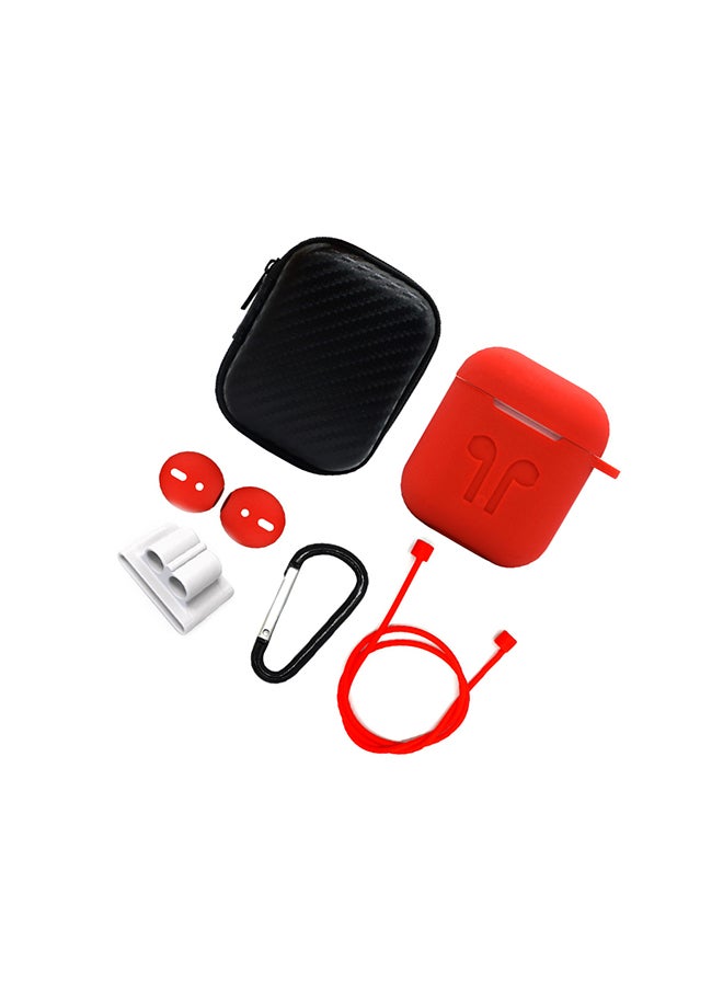 Cool Baby 6 In 1 Protective Case Anti Lost Strap Earcaps Carabiner For Apple AirPods Red - Image 2