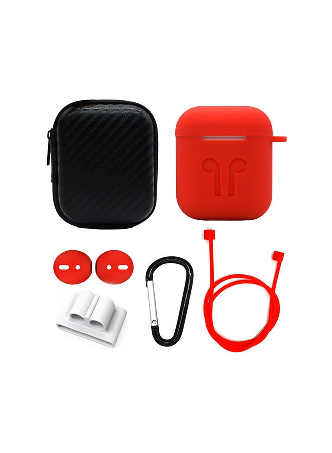 Cool Baby 6 In 1 Protective Case Anti Lost Strap Earcaps Carabiner For Apple AirPods Red - Image 1