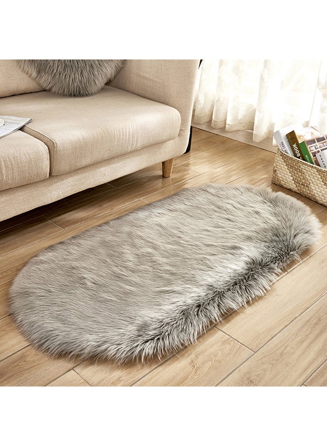 Woollen Artificial Hairy Carpet, Oval Light Grey 40 x 60cm