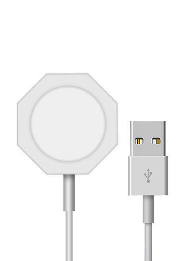 شاحن لاسلكي مغناطيسي بمنفذ USB للساعات الذكية أبيض - Image 1