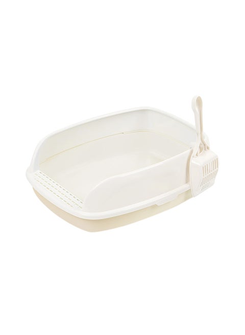 Big Space Anti Splash Open Cat Litter Box White/Beige 52 x 40 x 20cm