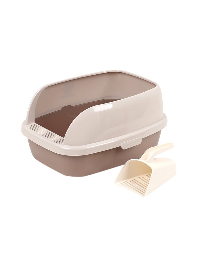 Generic Anti Splash Semi-Closed Cat Litter Box Brown/Beige 53 x 40 x 20cm 