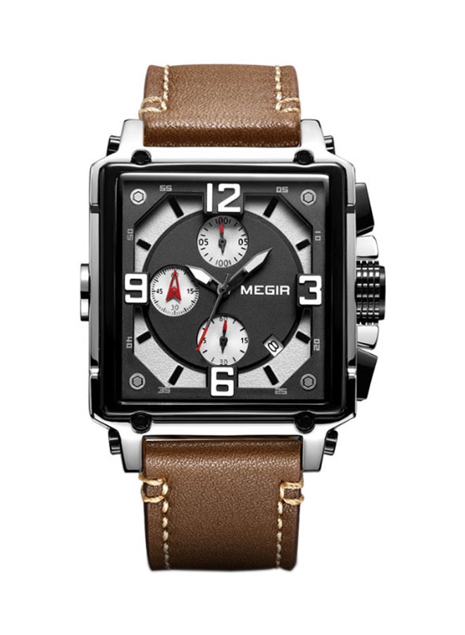 MEGIR Men's Vintage Fashion Square Multi Function Calendar Leather Watch - Image 1