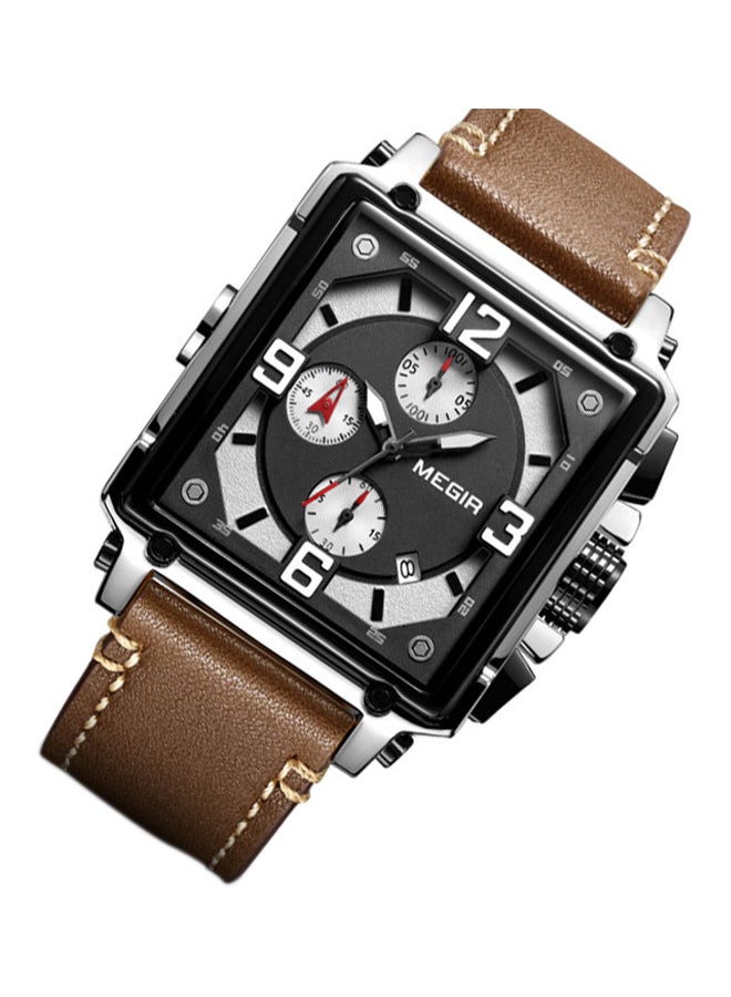 MEGIR Men's Vintage Fashion Square Multi Function Calendar Leather Watch - Image 2