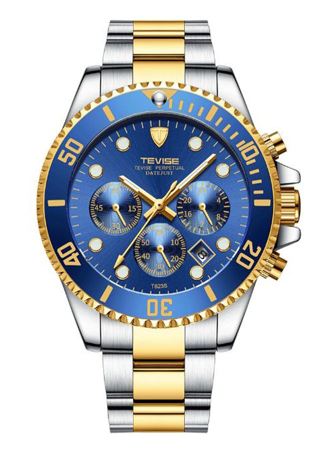 تيفيز ساعة يد كرونوغراف بسوار من الستانلس ستيل طراز T823 - قياس 42 مم - فضي/ذهبي للرجال