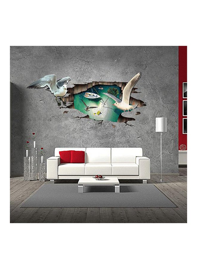 3D Broken Floor Seagull Art Vinyl Removable Wall Stickers Green 60x90cm