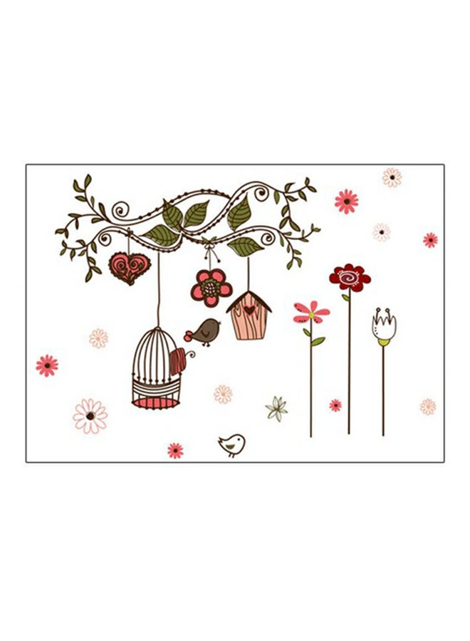 Bird Cage Flowers Wall Sticker Multicolour 50x70cm