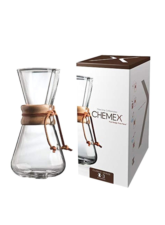 Chemex Pour-Over Glass Coffeemaker Clear/Brown 9.8x4.9x0.9inch - Image 1