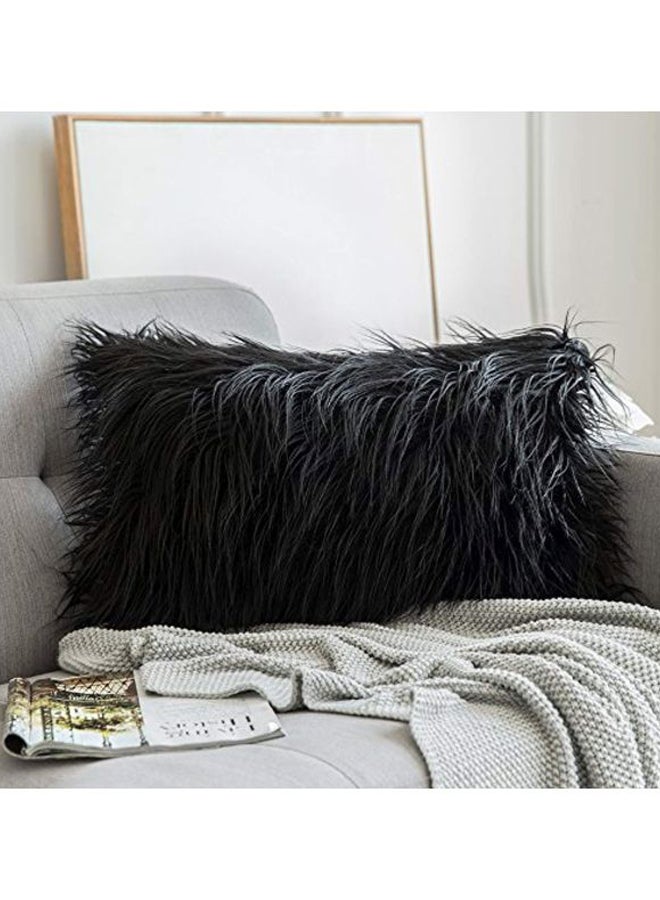 MIULEE - Faux Fur Cushion Cover Black 20x12x1inch - Image 1