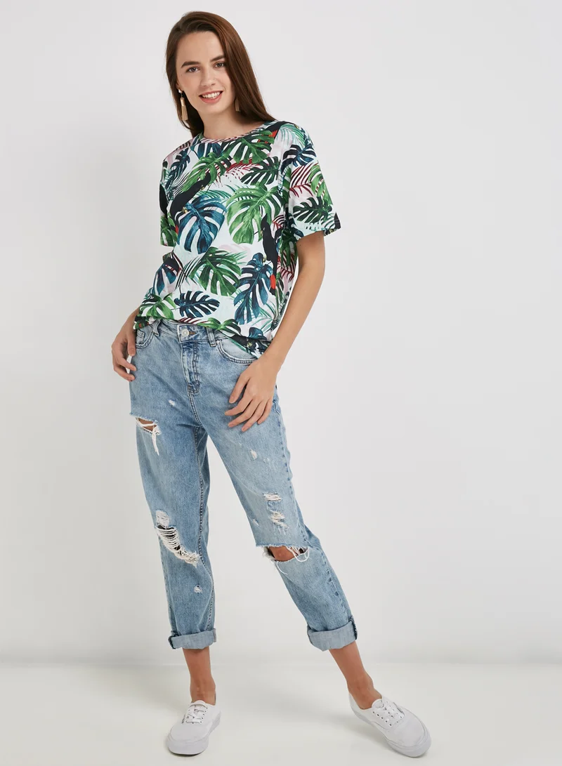 DEDICATED Palm Print T-Shirt Green/White