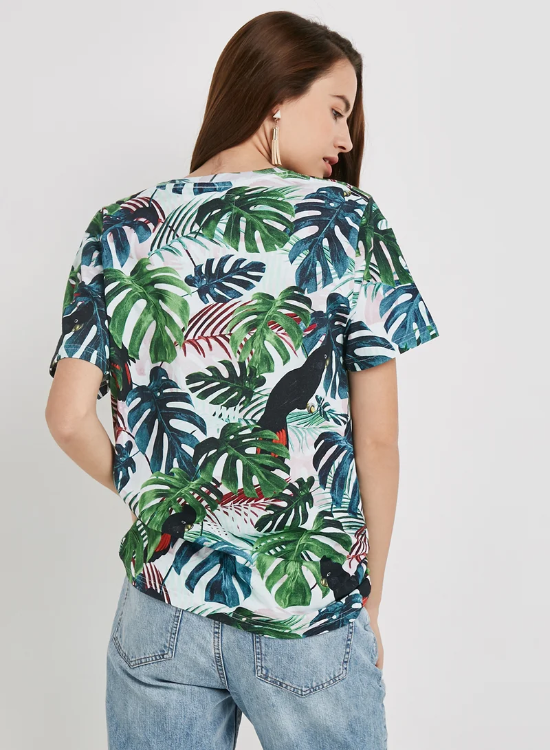 DEDICATED Palm Print T-Shirt Green/White