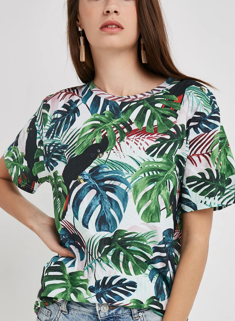 DEDICATED Palm Print T-Shirt Green/White
