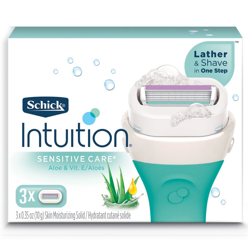 schick 3-Piece Intuition Sensitive Care With Natural Aloe Moisturizing Razor Blade Refills Multicolour 3.8x1.8x4.3inch  - Image 1