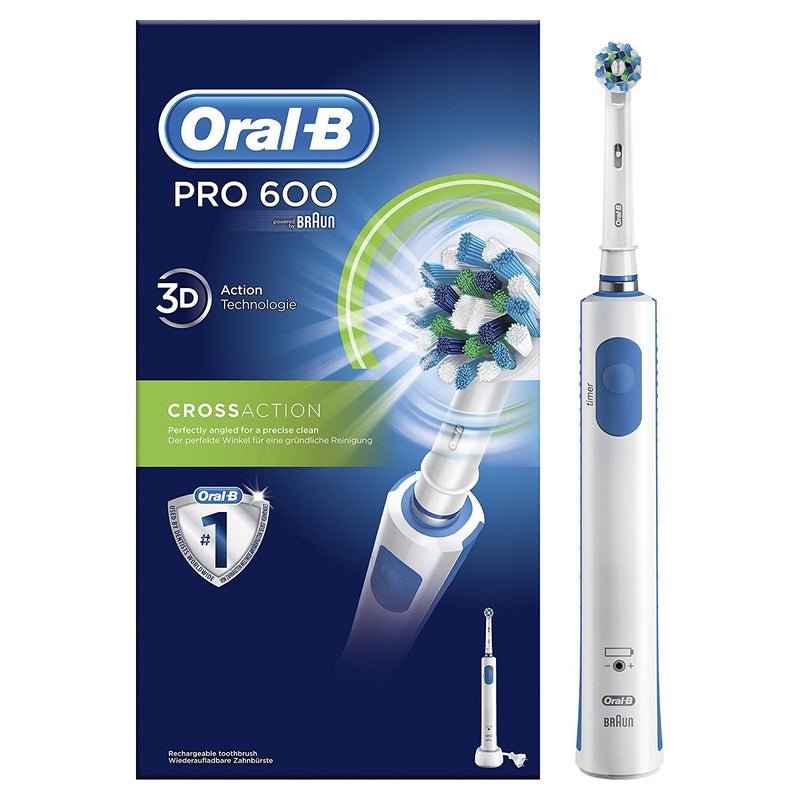 Oral-B - Pro 600 Cross Action Electric Rechargeable Toothbrush White/Blue 1x1x1cm - Image 1