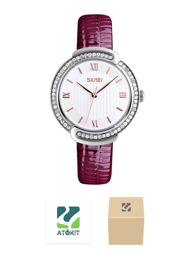 SKMEI women Waterproof Leather Strap Analog Wrist Watch 9143 - 33 mm - Purple  - Image 1
