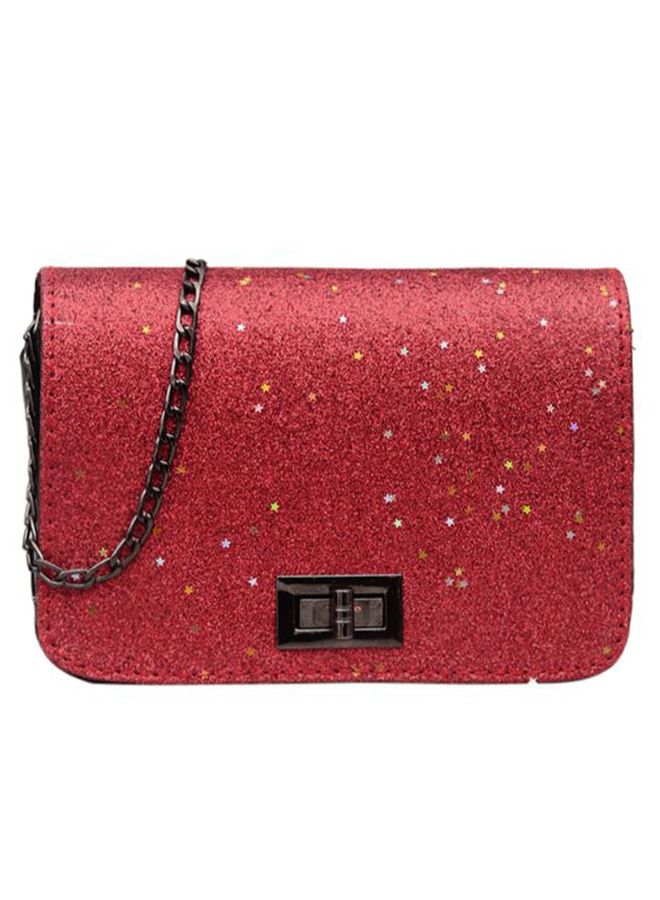 Sequined Chain Strap Elegant Crossbody Bag Red