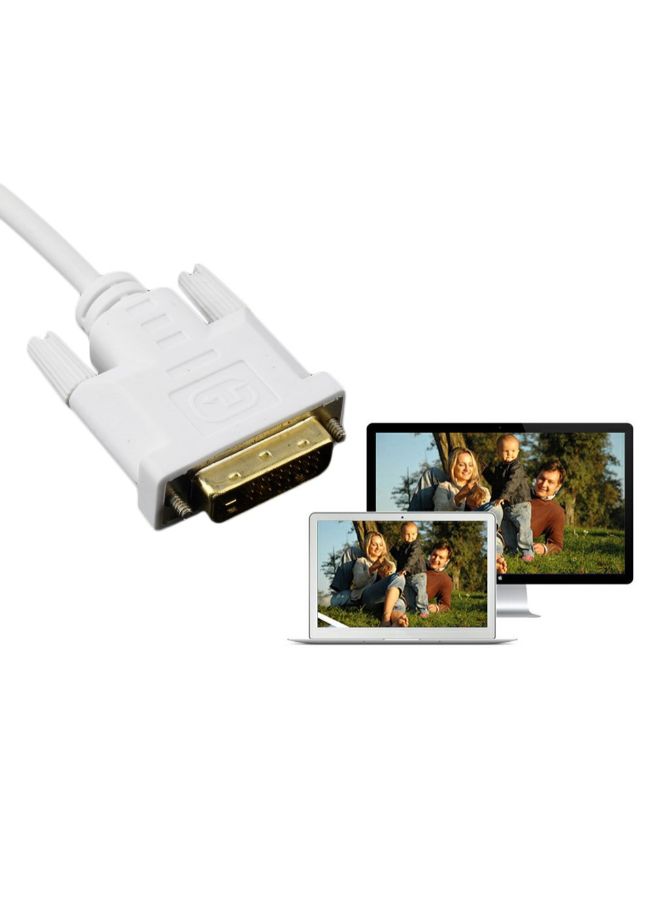 كابل محول من منفذ عرض Display Port صغير ذكر إلى DVI ذكر أبيض - Image 2