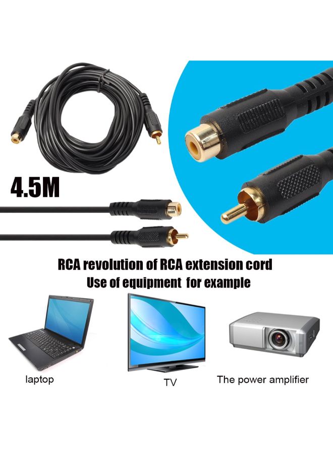 كابل تمديد ناقل للصوت من ذكر RCA إلى أنثى RCA أسود - Image 5