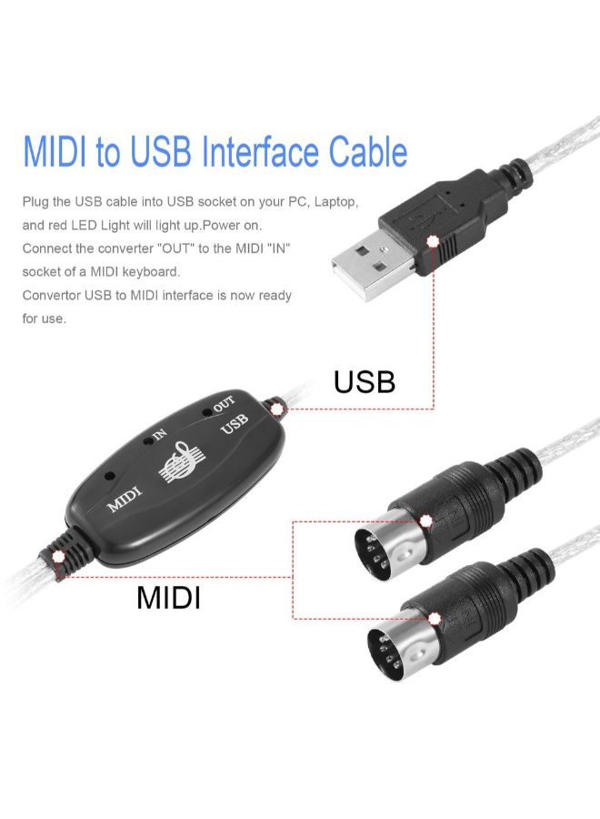 كابل واجهة بمنفذ MIDI إلى MIDI أسود/ فضي - Image 4