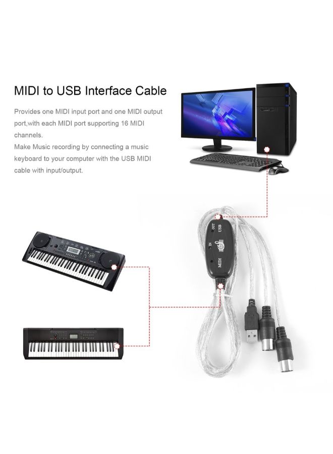 كابل واجهة بمنفذ MIDI إلى MIDI أسود/ فضي - Image 5