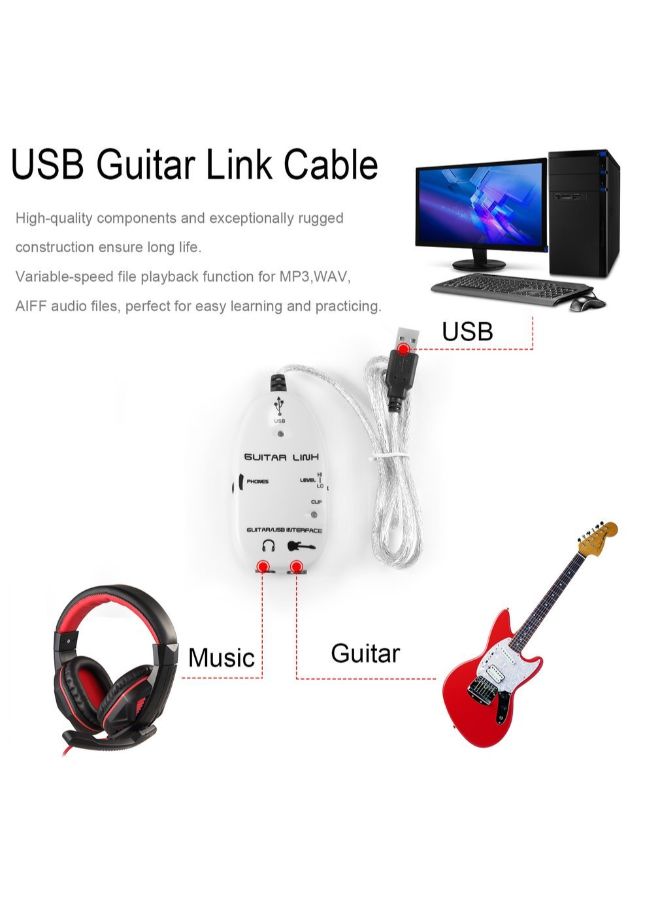 Guitar To USB Interface Audio Link Cable White - Image 2