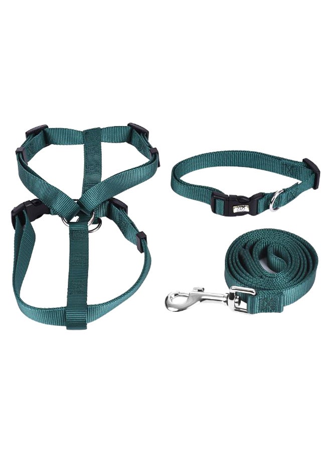 3-Piece Dog Collar Harness And Leash Set Dark Green XS/S/M/L - Image 1