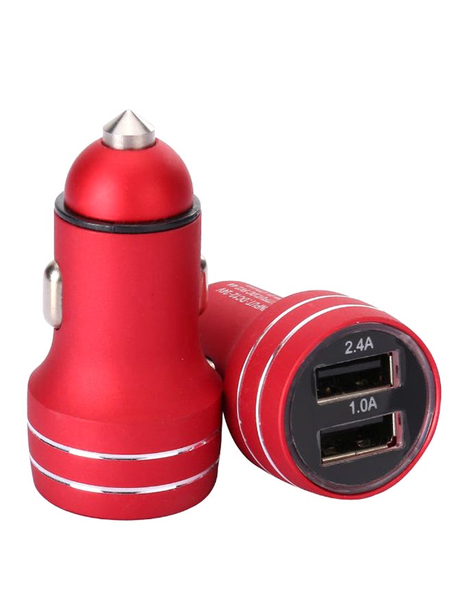 Dual USB Port Car Charger Red