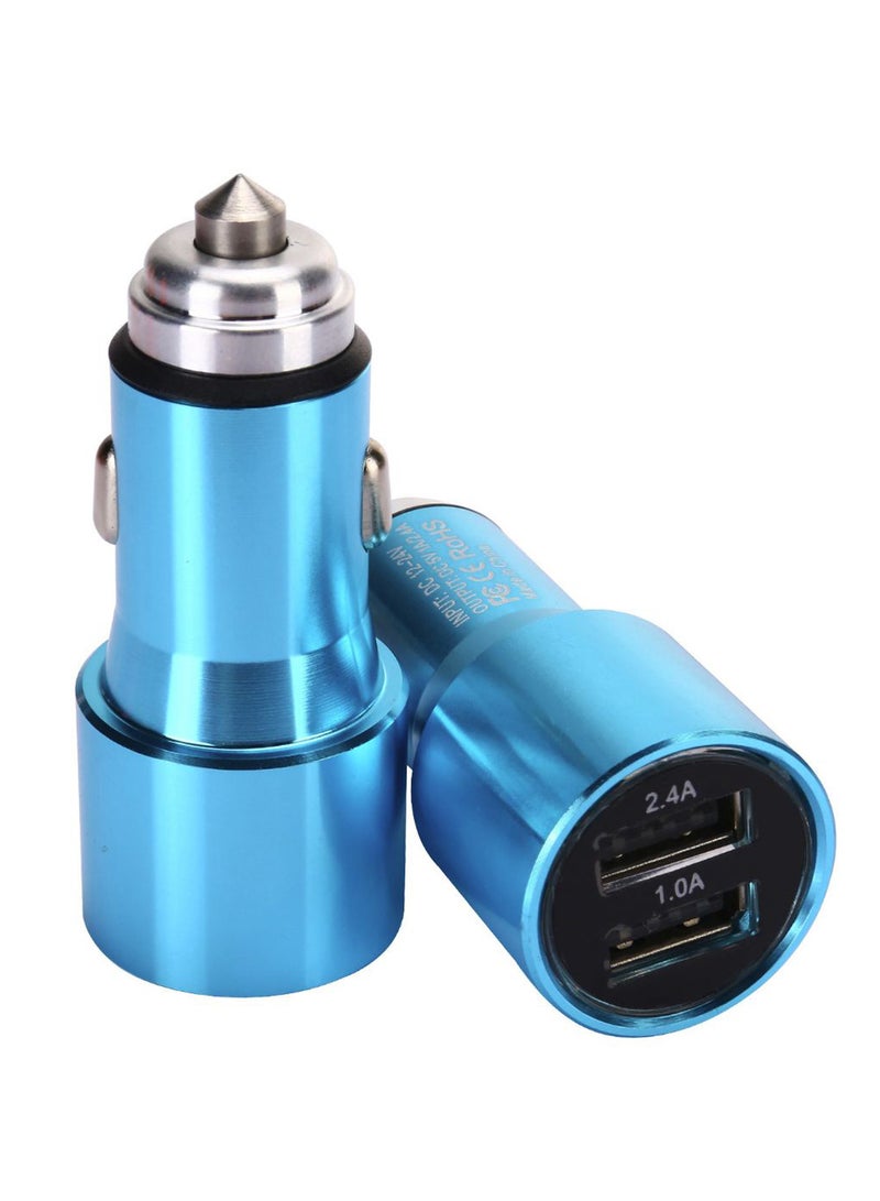 Dual USB Port Car Charger Blue/Silver 