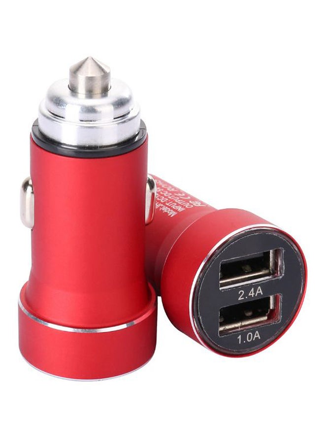 Dual USB Port Car Charger Red/Silver