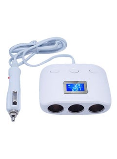 LCD Display Dual USB Port Cigarette Lighter Car Charger White