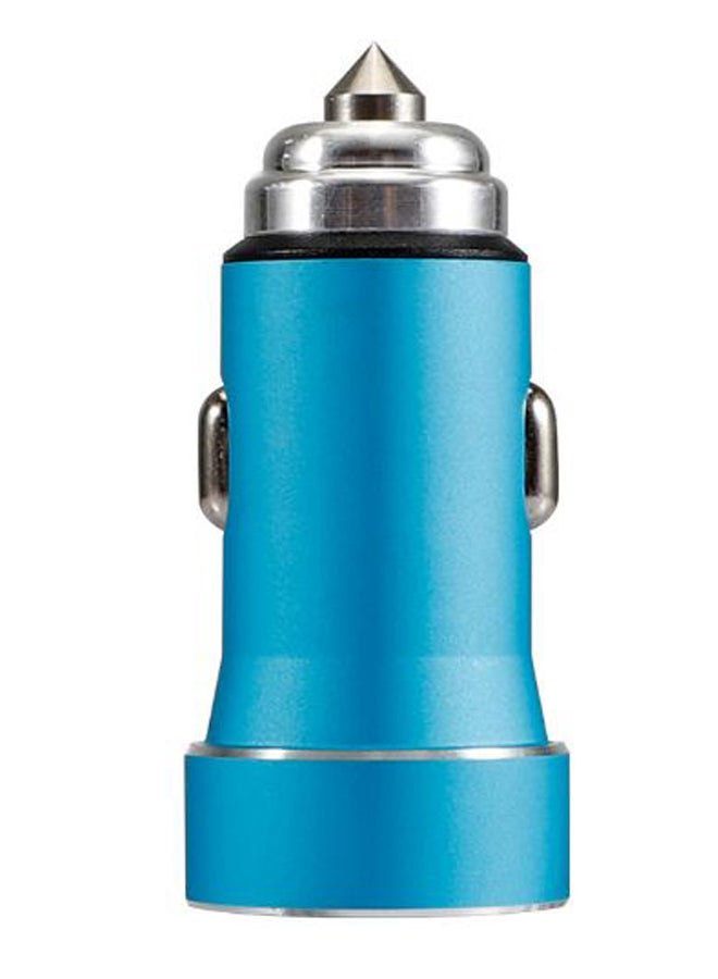 LED Light Dual USB Port Car Charger Blue/Silver 