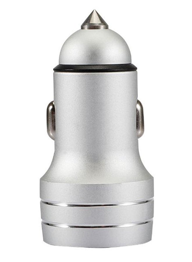 LED Light Dual USB Port Car Charger Silver