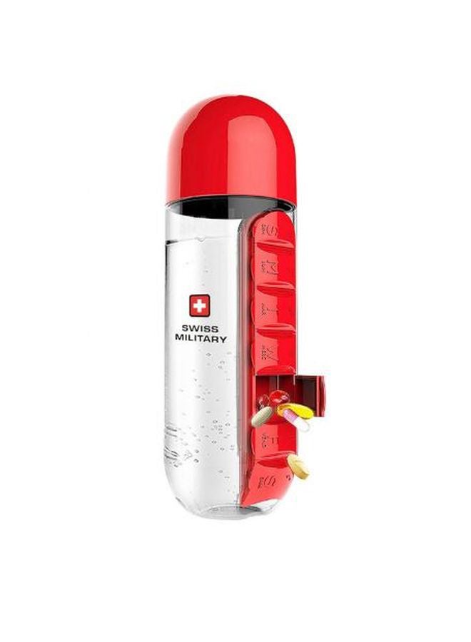 SWISS MILITARY Water Bottle With Pill Box Organizer Red/Clear  - Image 2