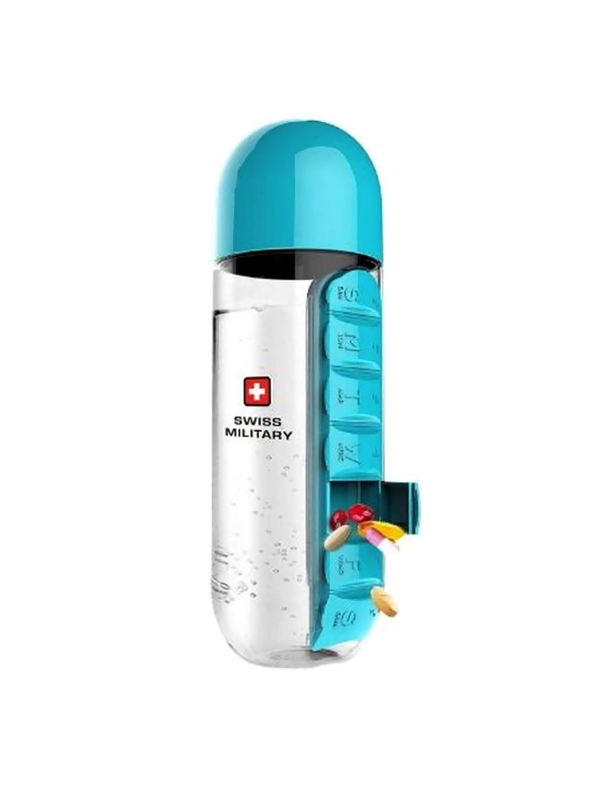 SWISS MILITARY - Water Bottle With Pill Box Organizer Blue/Clear - Image 1