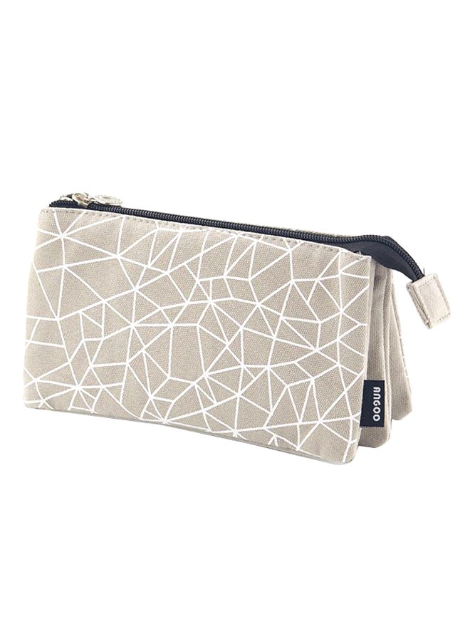 Three-Layer Pencil Case Beige/White
