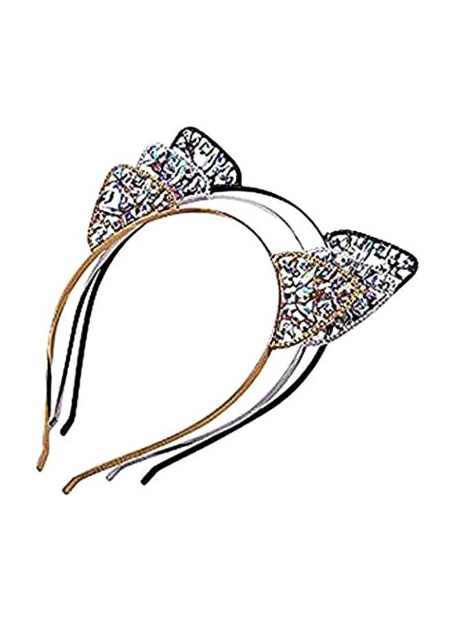 3-Piece Cat Ear Headband Black/Gold/Silver