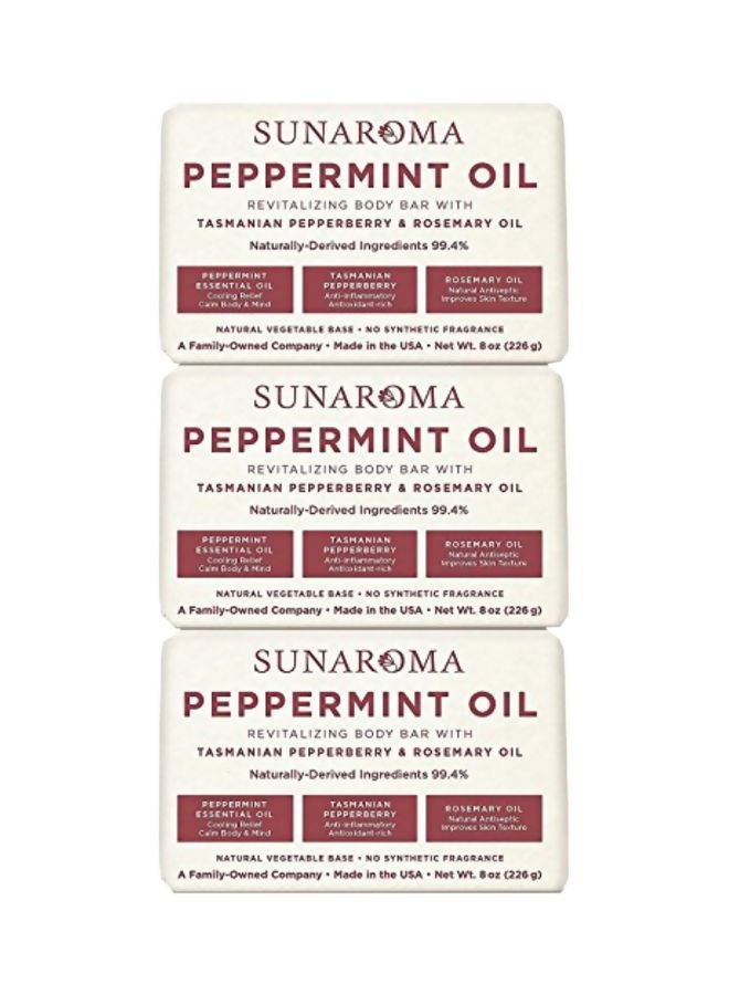 SUNAROMA Pack Of 3 Peppermint Oil And Rosemary Body Bar Soap White/Red 226grams - Image 1