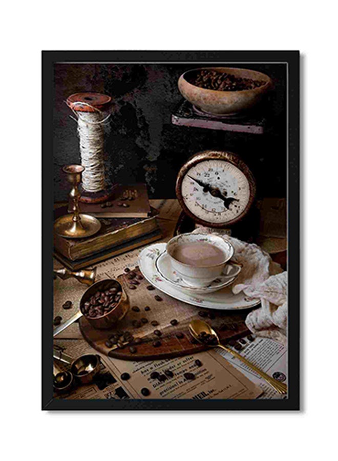 لوحة فنية لديكور الحائط تمثل كوب شاي وصحون متعدد الألوان 32x22x2سم - Image 1