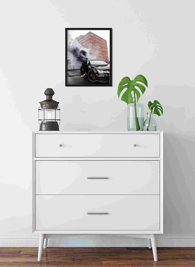 LOWHA Photo Of Man Leaning On Black Frame Car Wall Art Painting Multicolour 32x22x2cm - Image 2