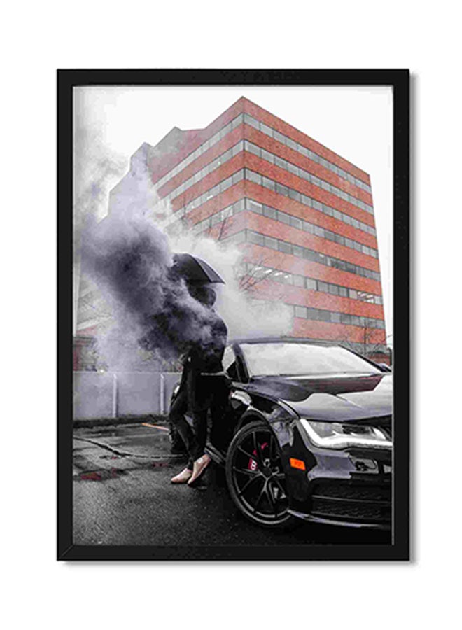 LOWHA Photo Of Man Leaning On Black Frame Car Wall Art Painting Multicolour 32x22x2cm - Image 1
