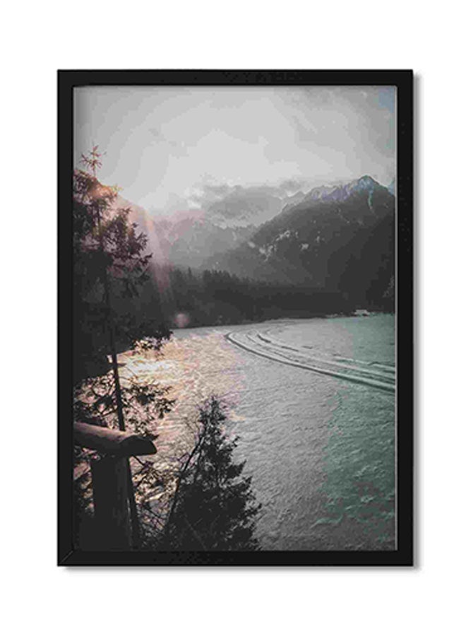 LOWHA Calm Of Body Of Water In Front Of Mountain Wall Art Painting Multicolour 32x22x2centimeter  - Image 1