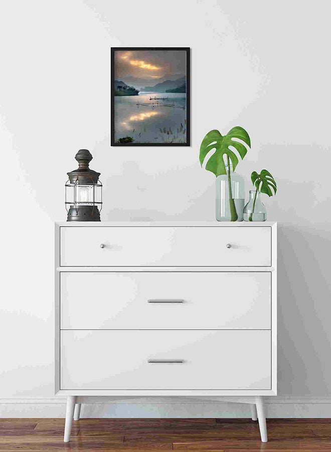 LOWHA Body Of Water Under Sunset Wall Art Painting Multicolour 32x22x2cm - Image 2