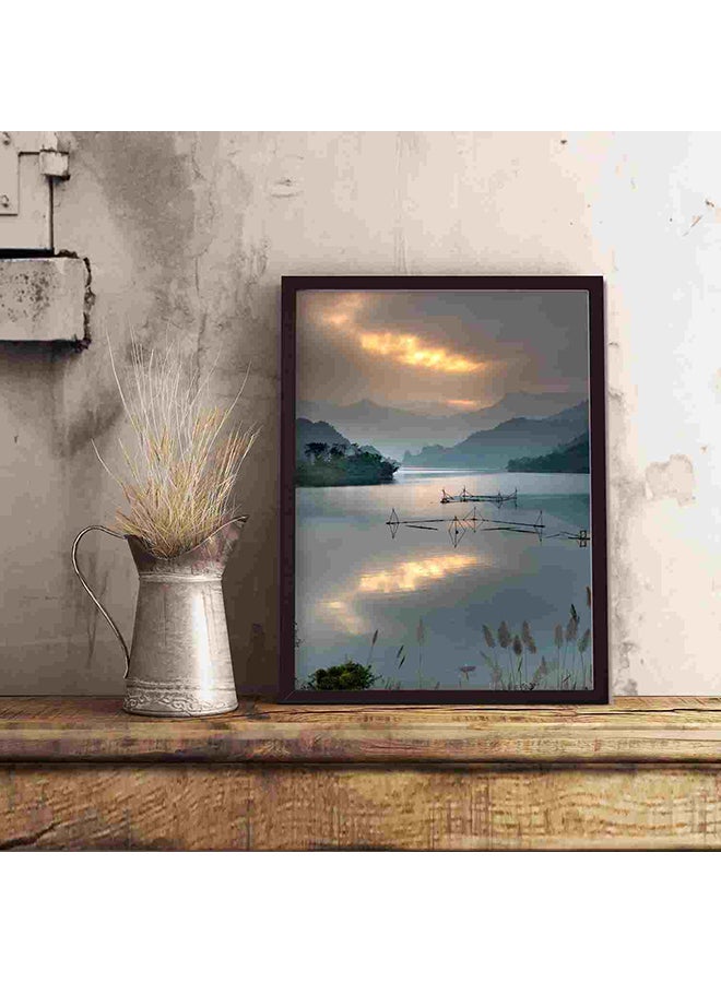 LOWHA Body Of Water Under Sunset Wall Art Painting Multicolour 32x22x2cm - Image 5